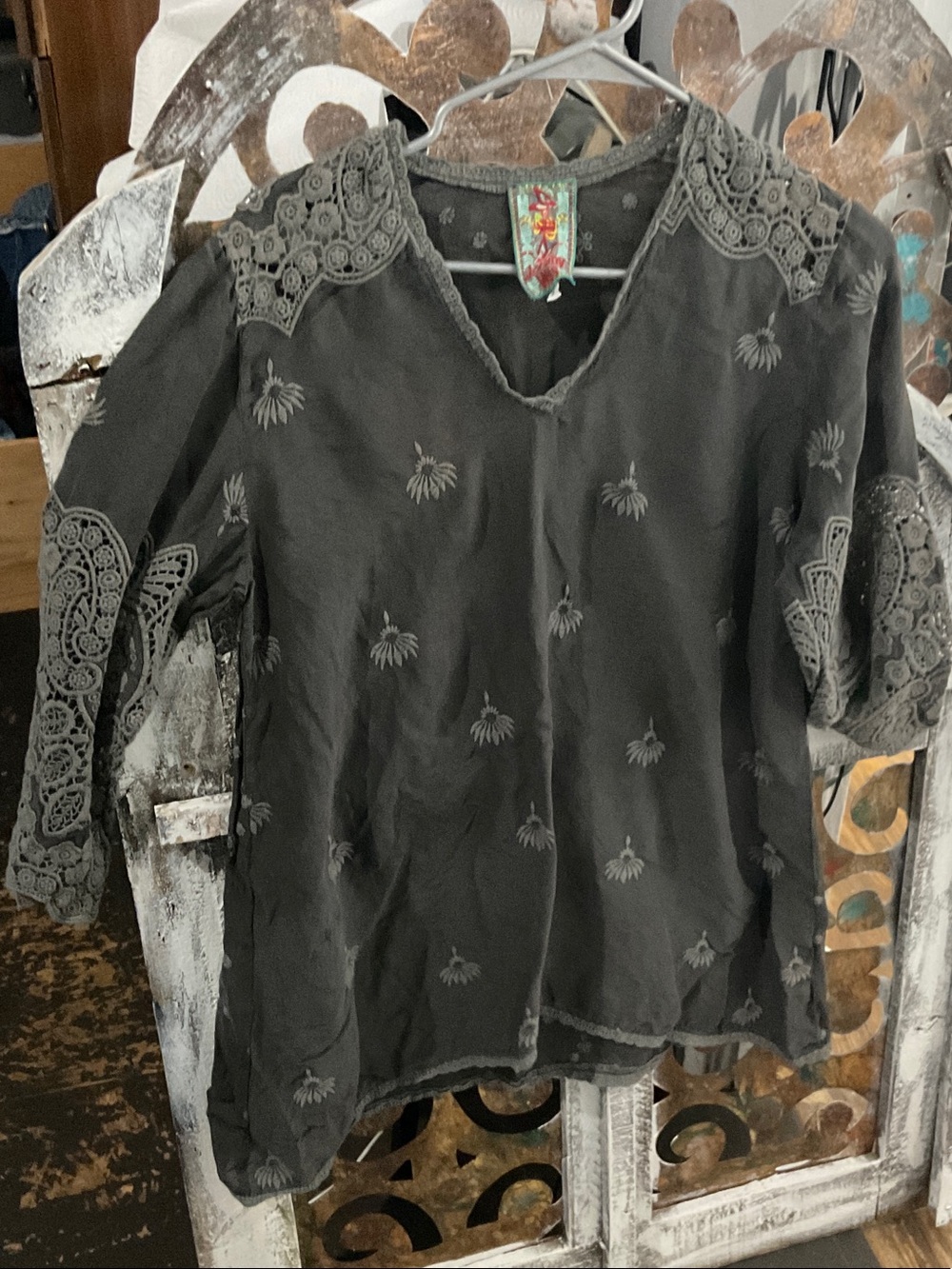Johnny Was grey crocheted cotton tunic